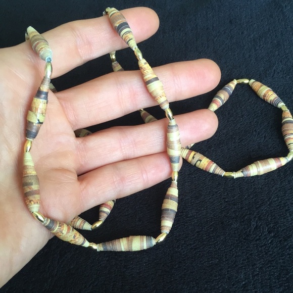 unknown Jewelry - Earth Colored Paper Beaded Long Necklace